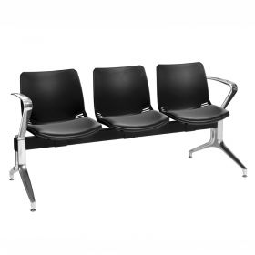 Neptune Visitor 3 Seat Module - 3 Black Moulded Seats ﻿with Black Vinyl Upholstered Seat Pads [Pack of 1]