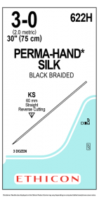 ETHICON PERMA HAND SILK BLACK BRAIDED 1X30" (75 cm) KS 2-0 622H [Pack of 36]
