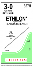 ETHICON ETHILON NYLON SUTURE BLACK MONOFILAMENT 1X30" (75 cm) KS 3-0 627H [Pack of 36]