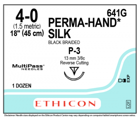 ETHICON PERMA HAND SILK BLACK BRAIDED 1X18" (45 cm) P-3 4-0 641G [Pack of 12]
