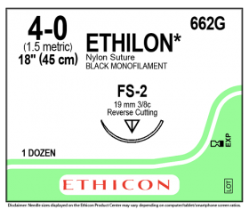 ETHICON ETHILON BLACK SUTURE 1X18" (45 CM) FS-2 (4-0) - 662G [PACK OF 12]