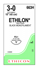 ETHICON ETHILON NYLON SUTURE BLACK MONOFILAMENT 1X18" (45 cm) FS-1 3-0 663H [Pack of 36] 