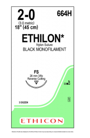 ETHICON ETHILON NYLON SUTURE BLACK MONOFILAMENT 1X18" (45 cm) FS 2-0 664H [Pack of 36] 