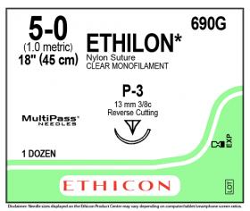 ETHICON ETHILON NYLON SUTURE CLEAR MONOFILAMENT 1X18" (45 CM) P-3 5-0 [PACK OF 12]