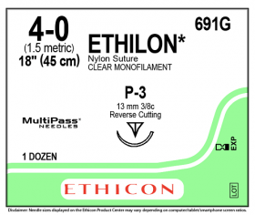ETHICON ETHILON NYLON SUTURE CLEAR MONOFILAMENT 1X18" (45 CM) P-3 4-0 691G [PACK OF 12]