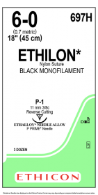 ETHICON ETHILON NYLON SUTURE BLACK MONOFILAMENT1X18" (45 CM) P-1 6-0 697H [PACK OF 36]