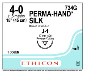ETHICON PERMA HAND BLACK BRAIDED SILK SUTURE 1X18" (45 CM) J-1 4-0 734G [PACK OF 12]