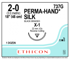 ETHICON PERMA HAND BLACK BRAIDED SILK SUTURE 1X18" (45 CM) X-1 2-0 737G [PACK OF 12]