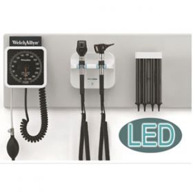 Welch Allyn 77794-4L Green Series LED Wall Diagnostic Set with F.O. Otoscope, Coaxial Ophthalmoscope, Specula Holder & Wall Board