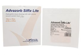 Advazorb Silfix Lite Hydrophilic Foam Dressing with Silicone Contact Layer 10cm x 10cm [Pack of 10]