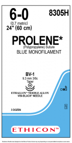 ETHICON PROLENE BLUE MONOFILAMENT SUTURE 1X24" (60 CM) BV-1 DOUBLE ARMED VISI-BLACK 6-0 8305H [PACK OF 36]