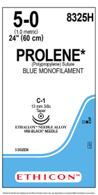 ETHICON PROLENE BLUE MONOFILAMENT SUTURE 1X24" (60 CM) C-1 DOUBLE ARMED VISI-BLACK 5-0 8325H [PACK OF 36]
