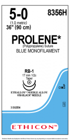 ETHICON PROLENE BLUE MONOFILAMENT SUTURE 1X36" (90 CM) RB-1 DOUBLE ARMED VISI-BLACK 5-0 8356H [PACK OF 36]