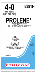 ETHICON PROLENE BLUE MONOFILAMENT SUTURE 1X36" (90 CM) BB DOUBLE ARMED VISI-BLACK 4-0 8381H [PACK OF 36]