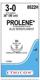 ETHICON PROLENE BLUE MONOFILAMENT SUTURE 1X36" (90 CM) SH DOUBLE ARMED 3-0 8522H [PACK OF 36]