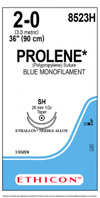ETHICON PROLENE BLUE MONOFILAMENT SUTURE 1X36" (90 CM) SH DOUBLE ARMED 2-0 [PACK OF 36] - 8523H