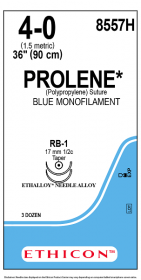 ETHICON PROLENE BLUE MONOFILAMENT SUTURE 1X36" (90 cm) RB-1 DOUBLE ARMED 4-0 8557H [Pack of 36]
