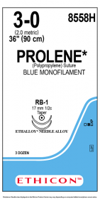 ETHICON PROLENE BLUE MONOFILAMENT SUTURE 1X36" (90 cm) RB-1 DOUBLE ARMED 3-0 8558H [Pack of 36]