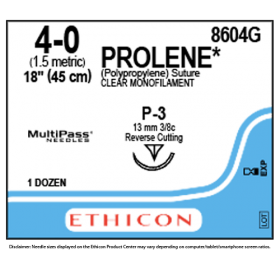 ETHICON PROLENE SUTURE UNDYED CLEAR MONOFILAMENT 1X18" (45 cm) P-3 4-0 8604G [Pack of 12]
