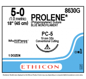 ETHICON PROLENE BLUE MONOFILAMENT SUTURE 1X18" (45 cm) PC-5 5-0 [Pack of 12] - 8630G