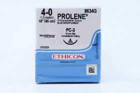 ETHICON PROLENE BLUE MONOFILAMENT SUTURE 1X18" (45 cm) PC-3 4-0 8634G [Pack of 12]