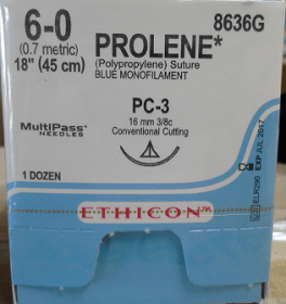ETHICON PROLENE BLUE MONOFILAMENT SUTURE 45CM M0.7 USP6-0 S/A PC-3 PRM MP 8636G [Pack of 12]