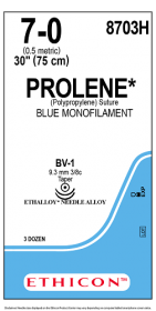 ETHICON PROLENE SUTURE BLUE MONOFILAMENT 1X30" (75 cm) BV-1 DOUBLE ARMED 7-0 8703H [Pack of 36]