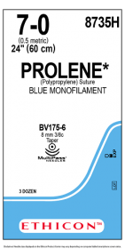 ETHICON PROLENE SUTURE BLUE MONOFILAMENT 1X24" (30 cm) BV175-6 DOUBLE ARMED 7-0 8735H [Pack of 36]