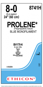 ETHICON PROLENE SUTURE BLUE MONOFILAMENT 1X24" (60 cm) BV175-6 DOUBLE ARMED 8-0 8741H [Pack of 36]
