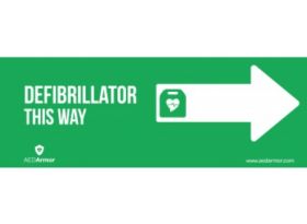 AED Armor ‘Defibrillator This Way’ Right Sticker (Pack of 5)