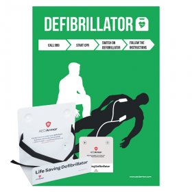 AED Armor Silhouette Rescue Poster with Large Wall Bracket