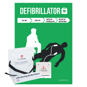 AED Armor Silhouette Rescue Poster with Wall Bracket