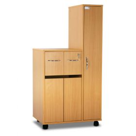 Bristol Maid Bedside Cabinet - Beech - Right Hand Wardrobe - Two Top Drawers - Cupboard - Adjustable Shelf - One Top Drawer - Cam Lock 