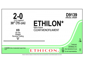 ETHICON ETHILON NYLON SUTURE UNDYED CLEAR MONOFILAMENT 1X30" (75 cm) KS D9139 [Pack of 36]