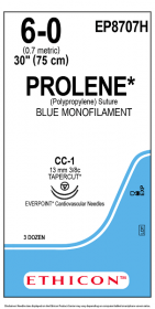 ETHICON PROLENE SUTURE BLUE MONOFILAMENT 1X30" (75 cm) CC-1 EVP DOUBLE ARMED 6-0 EP8707H [Pack of 36]