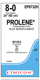 ETHICON PROLENE SUTURE BLUE MONOFILAMENT 1X24" (60 cm) BV130-5 EVP DOUBLE ARMED 8-0 EP8732H [Pack of 36]