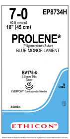 ETHICON PROLENE SUTURE BLUE MONOFILAMENT 1X18" (45 cm) BV175-6 EVP DOUBLE ARMED 7-0 EP8734H [Pack of 36] 