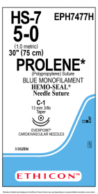 ETHICON PROLENE HEMOSEAL SUTURE BLUE 1X30" (75 cm) C-1 DOUBLE ARMED 5-0 EPH7477H [Pack of 36]
