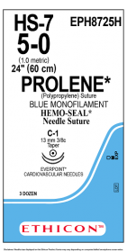 ETHICON PROLENE HEMOSEAL SUTURE BLUE 1X24" (60 cm) C-1 DOUBLE ARMED 5-0 EPH8725H [Pack of 36]