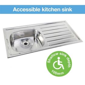 Hart Accessible 100mm Depth Kitchen Sink - Left Hand Drainer [Pack of 1]