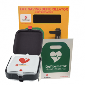 Lifepak CR2 Semi Automatic USB with Handle and AED Armor Stainless Steel Cabinet - Locked