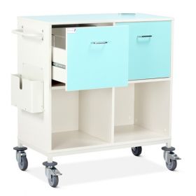 Bristol Maid Trolley - Medical Records Workstation - Double Column, Two Drawers, Open Cupboard - Cam Lock