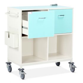 Bristol Maid Trolley - Medical Records Workstation - Double Column, Two Drawers, Open Cupboard - Electronic Push Button Lock
