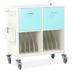 Bristol Maid Trolley - Medical Records Workstation - Double Column, Two Drawers, X-Ray Pigeon Hole-Cam Lock