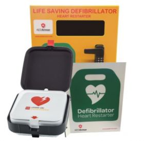 Physio Control Lifepak CR2 Fully Automatic WIFI with AED Armor Stainless Steel Cabinet - Locked