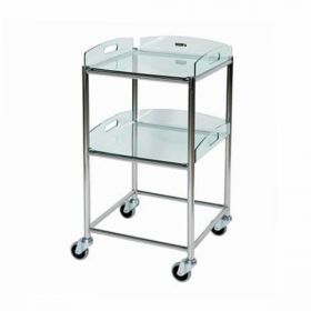 Stainless Steel Surgical Trolley 46x52x86cm (2 x Glass Effect Trays) SUN-ST4G2 [Pack of 1]