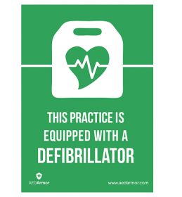 AED Armor 'This centre is equipped with a defibrillator' A5 Sticker