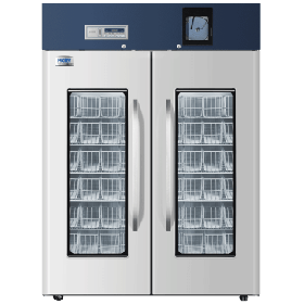 Blood Bank Refrigerator, Upright, Double Glass Door, Led Display, Baskets, 2-6 Degrees Celsius, 1308l Capacity