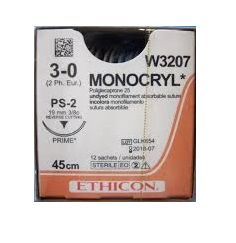 ETHICON MONOCRYL SUTURE UNDYED 45CM M2 W3207 [Pack of 12]
